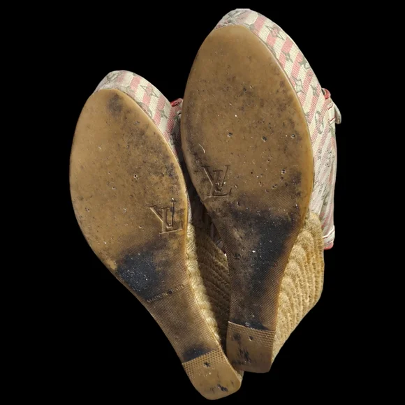 Louis Vuitton Monogram Heel Wedge Slip Open Toed Shoes Sz. 36.5 - Picture 10 of 13